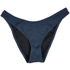 J. Crew Textured curved-waist cheeky bikini‎ bottom in Navy M NWT
